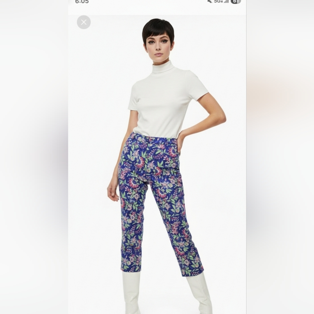 Appleseed's Pants Blue Pink Floral Cottage Cropped Boho Summer 10
